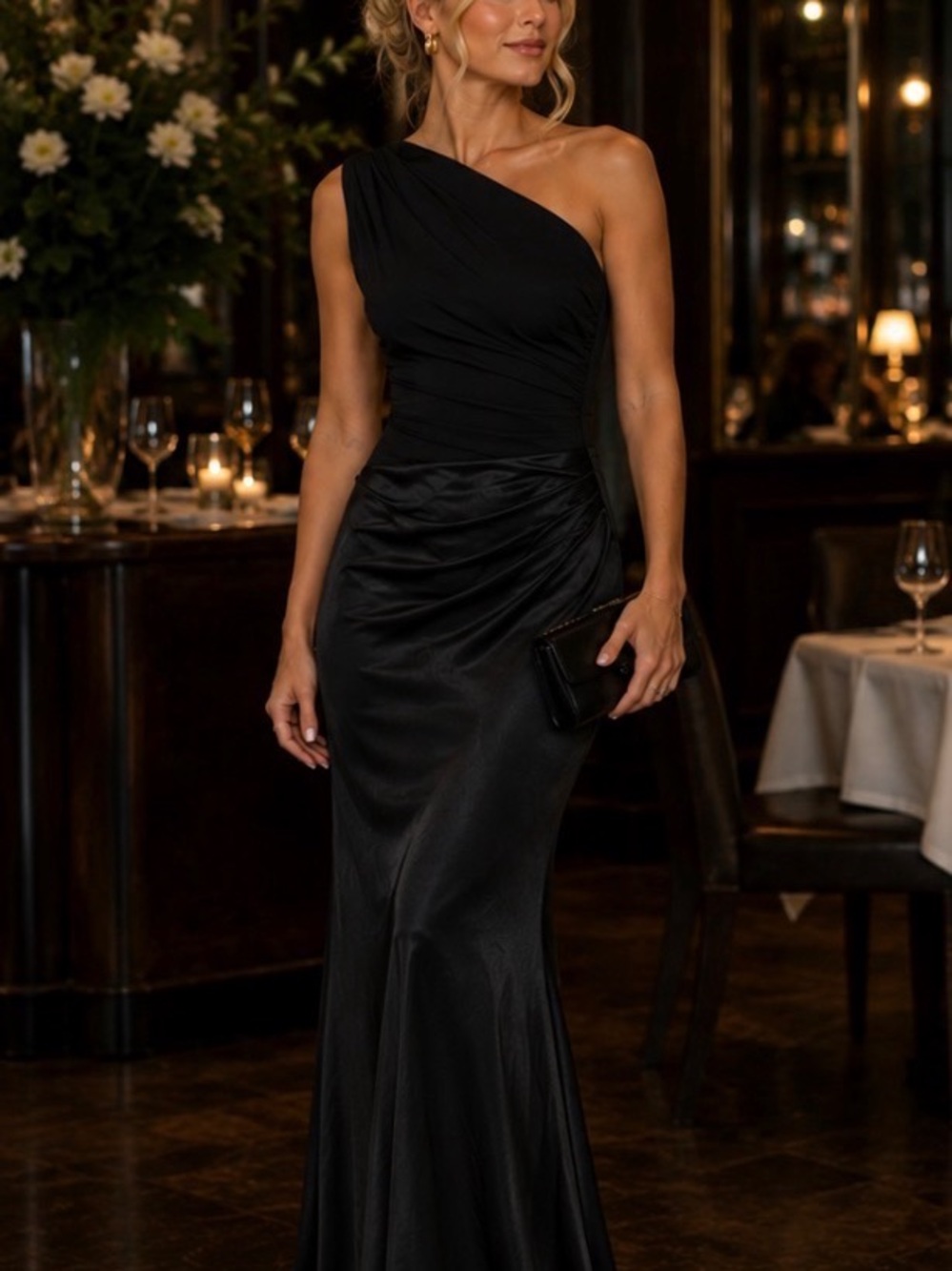 💕 One-Shoulder Black Evening Gown - M 4-6 💕